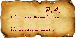 Páricsi Annamária névjegykártya